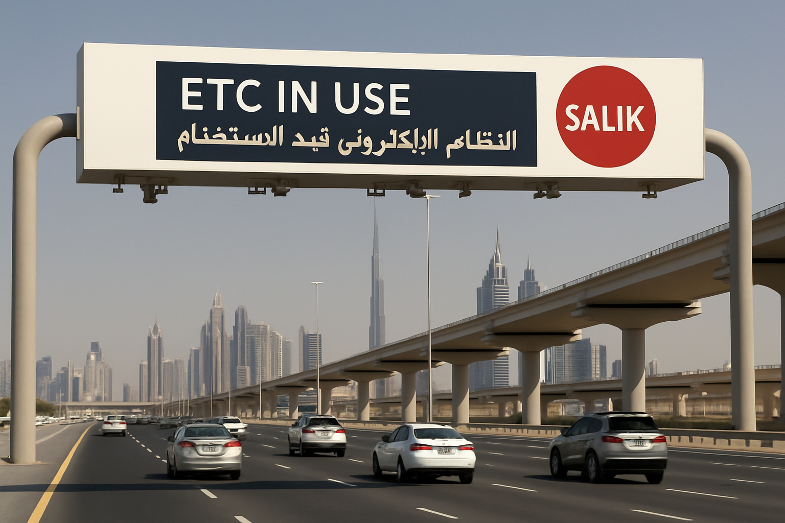 Electronic toll collection system in use on Dubai highway