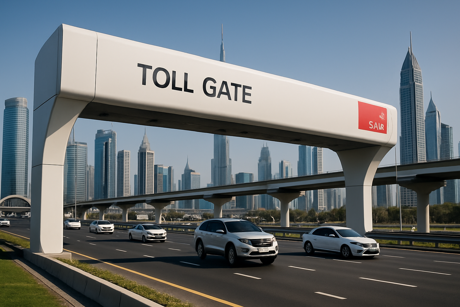 Modern toll gate on Sheikh Zayed Road in Dubai
